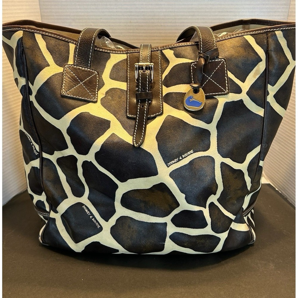 Dooney Bourke Handbag Giraffe Print Bag Canvas Leather Tote Shoulder Shopper Vtg